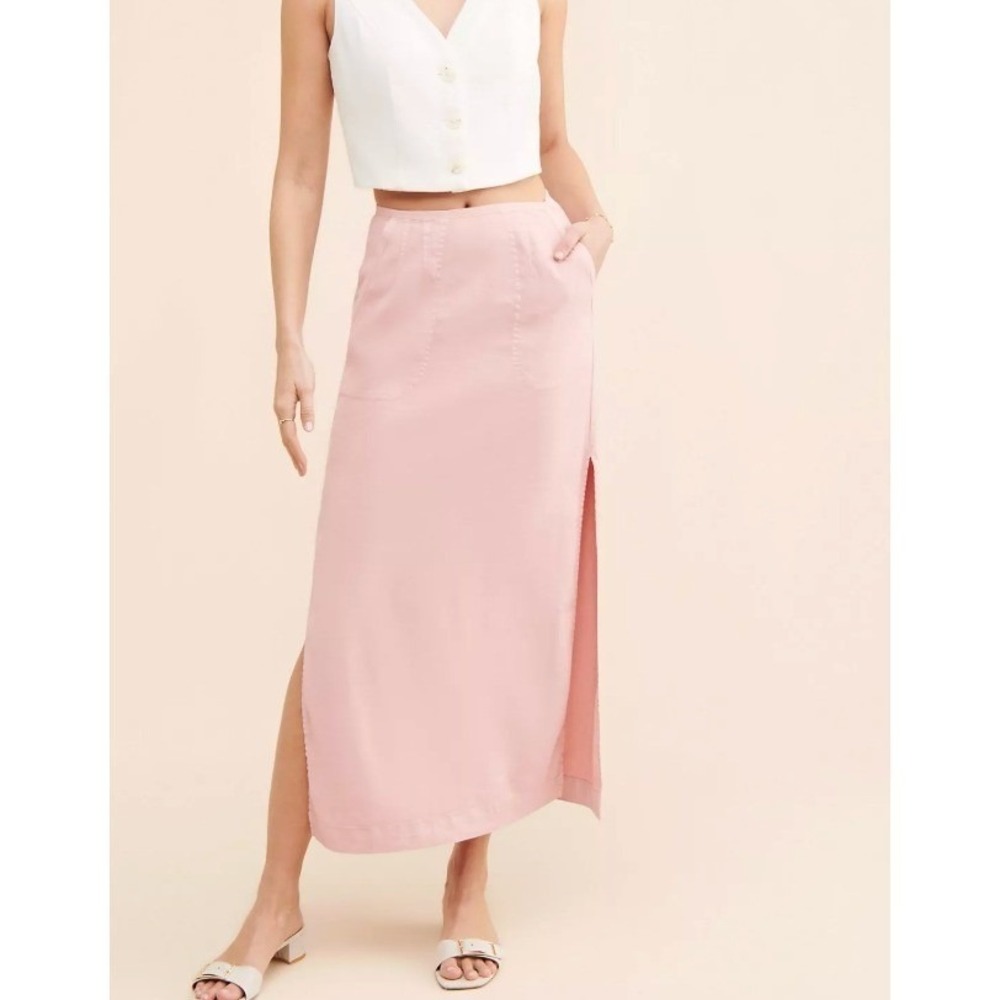 Anthropologie Waisted Side Slit Maxi Skirt with Pockets in Pink sz S